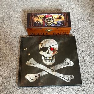 Pirates book and pirate themed piggy bank